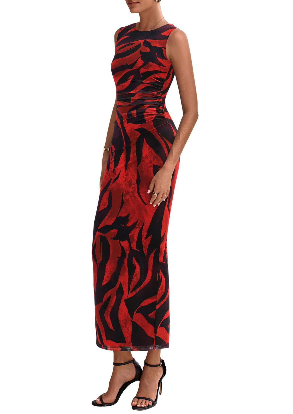PRETTYGARDEN Womens Summer Wedding Guest Dress 2026 Spring Mesh Sleeveless Bodycon Ruched Floral Holiday Maxi Long Dresses
