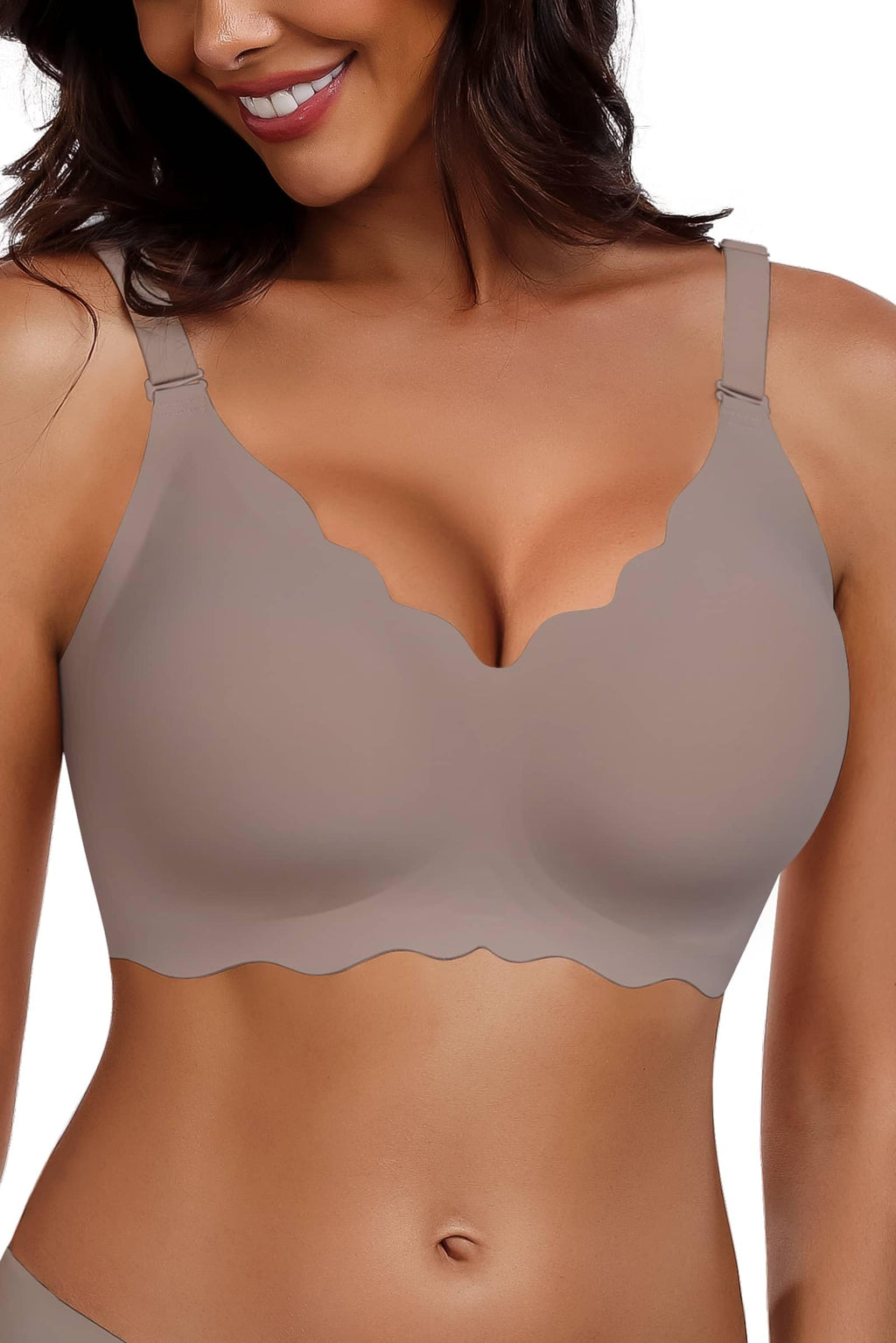 HORISUN Wireless Seamless Bras for Women No Underwire Wavy V Neck Soft Support Full Coverage Comfortable Bra