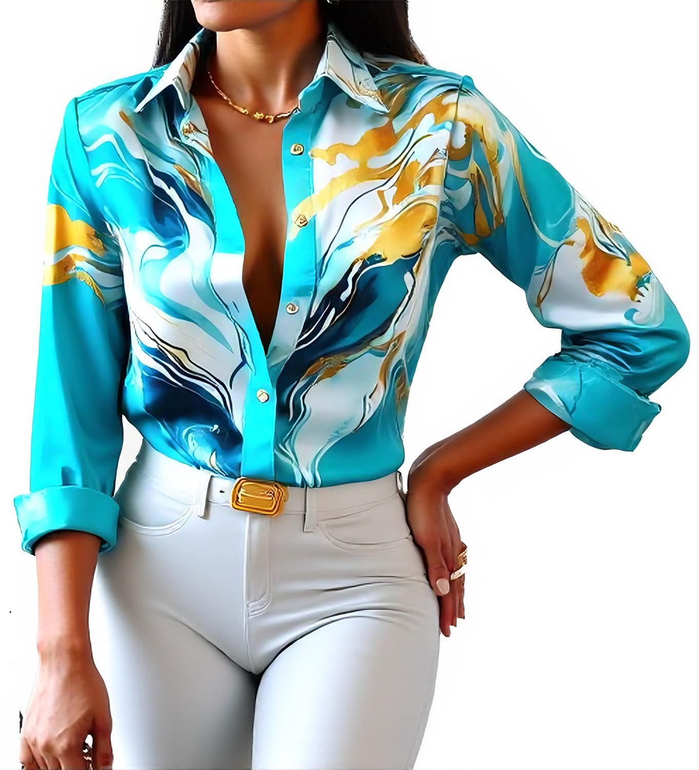 Blouses for Women Dressy Casual Colorful Long Sleeve Shirt Floral Print Tops Loose Collar Sexy T-Shirts Fashion 2023
