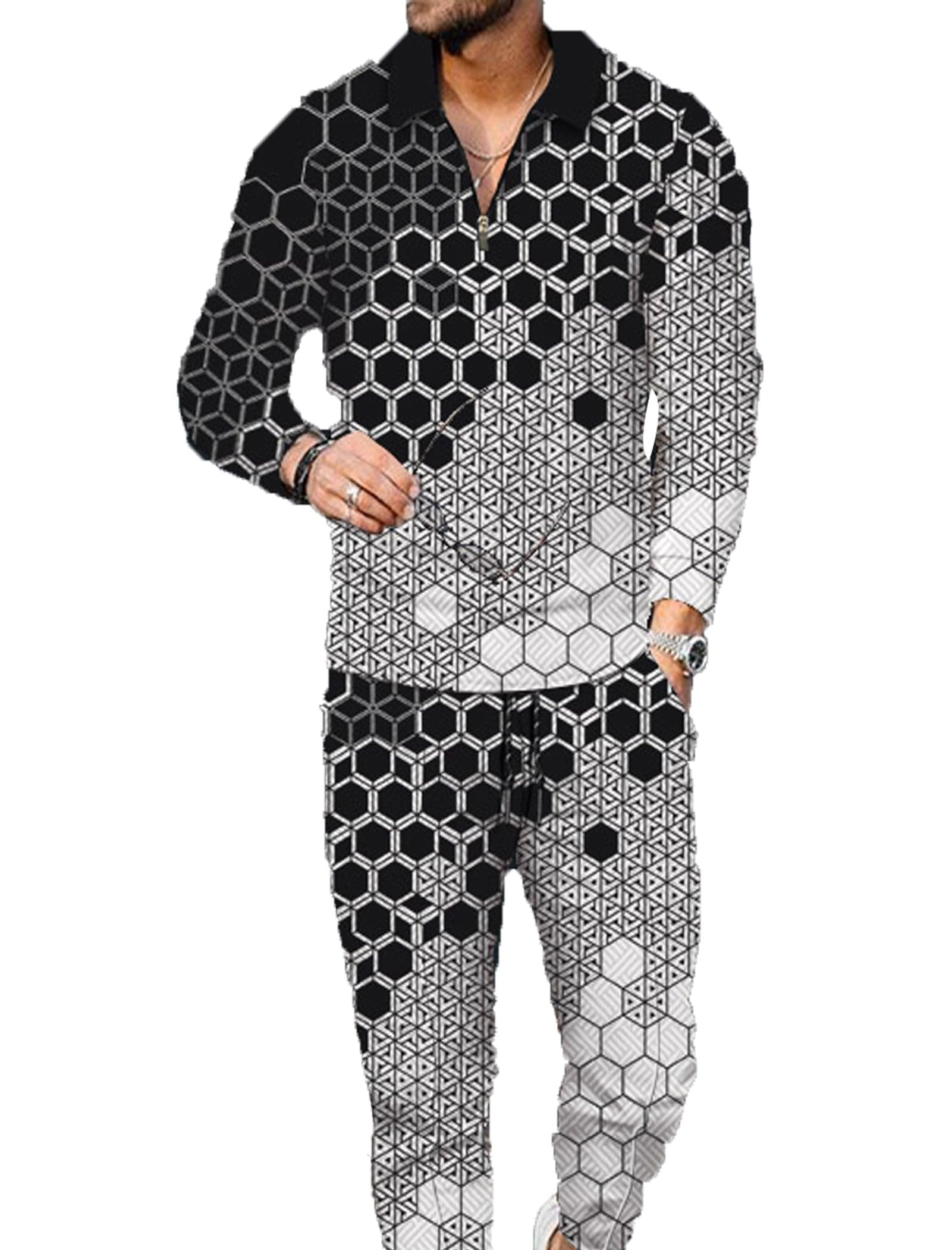 Kubsid Mens Tracksuit Set 2 Piece Long Sleeve Polo Shirt and Pants Jogging Sweatsuits Sets Casual Fashion Vacation Outfits