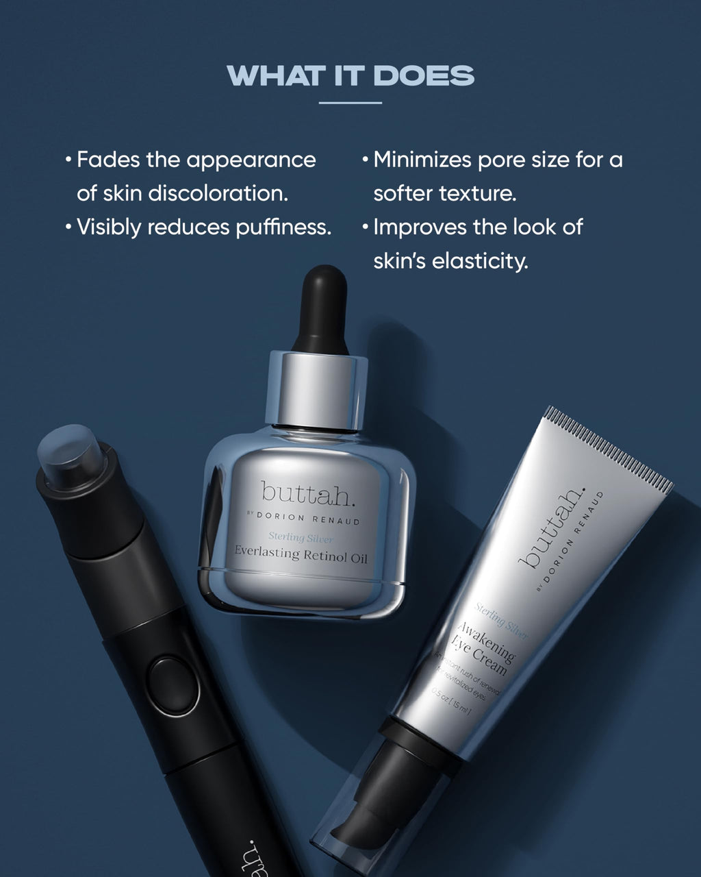 Buttah Skin Sterling Silver Kit for Radiant Beauty - Sterling Silver Kit includes Everlasting Retinol Oil, Awakening Eye Cream, Uplift & Smooth Face Wand. Enhance Your Skin Clarity With This Sterling