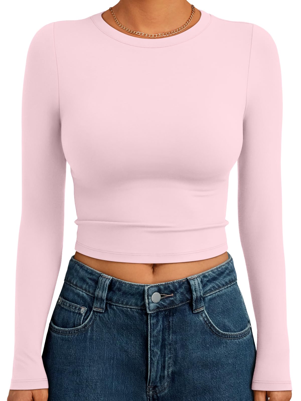 Trendy Queen Womens Long Sleeve Crop Tops Basic Slim Fitted Shirts Spring Fashion Outfits 2026 Teen Girl Clothes
