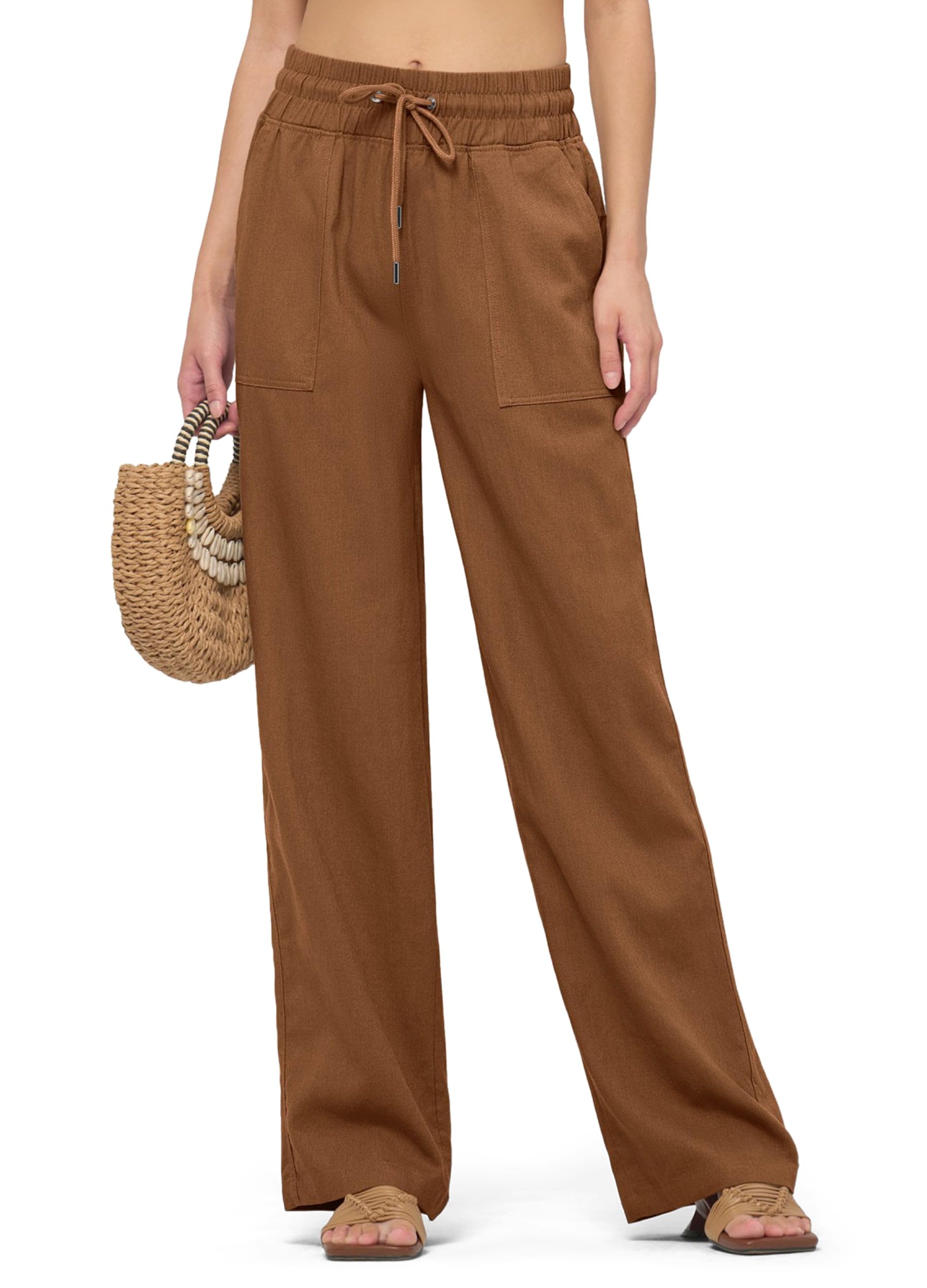 Willit Women Linen Pants Wide Leg Casual Palazzo Pants Cotton Linen Lounge Beach Summer Pants with Pockets 29"/31"/ 33"