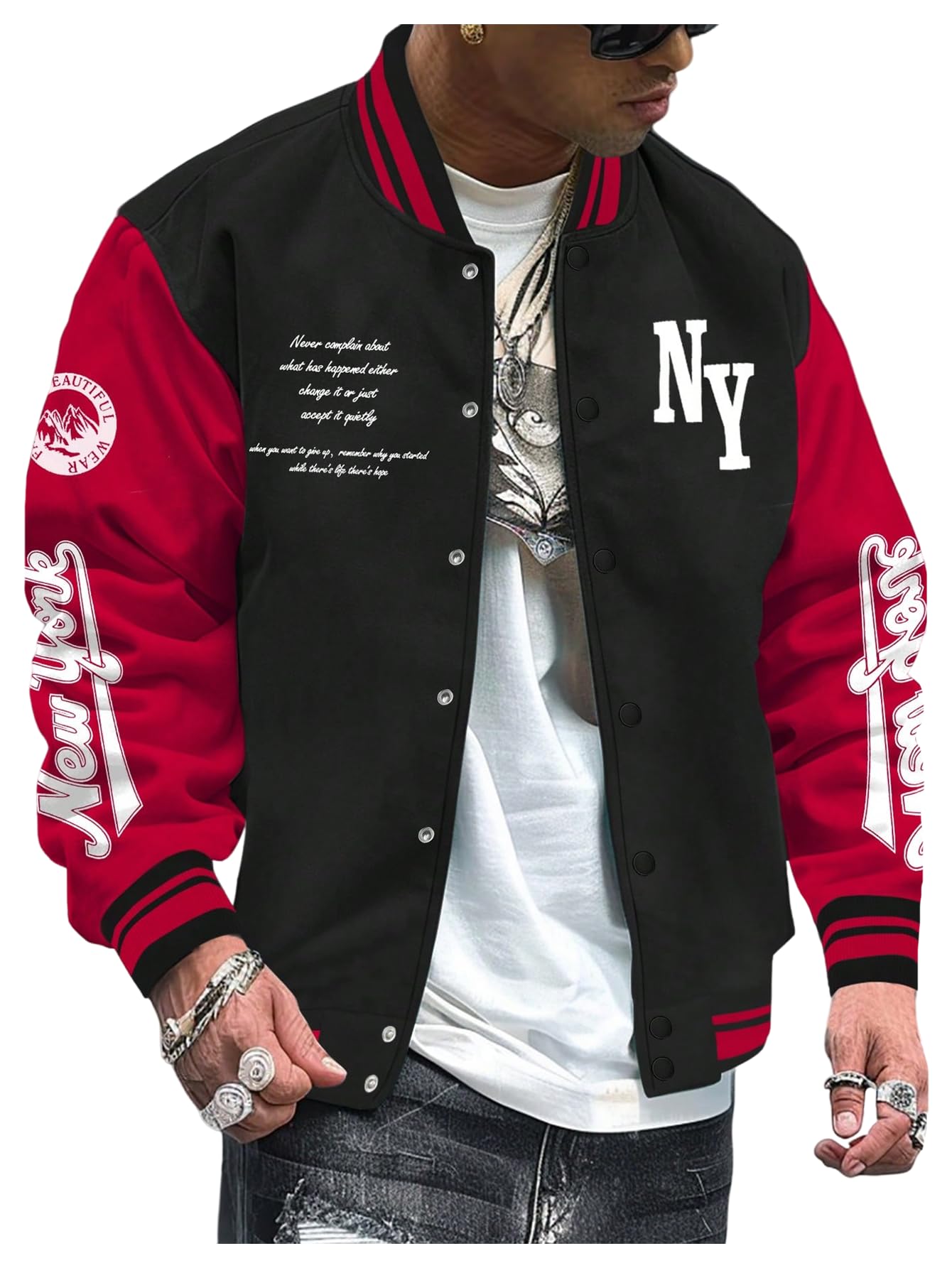 SOLY HUX Men's Varsity Jacket Color Block Letter Graphic Long Sleeve Baseball Jacket Bomber Coat