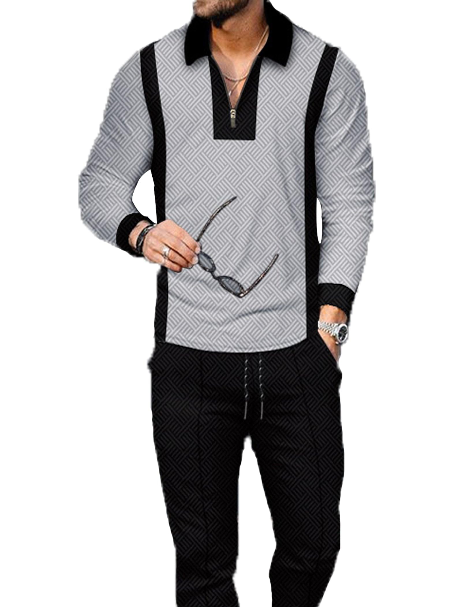 Kubsid Mens Tracksuit Set 2 Piece Long Sleeve Polo Shirt and Pants Jogging Sweatsuits Sets Casual Fashion Vacation Outfits