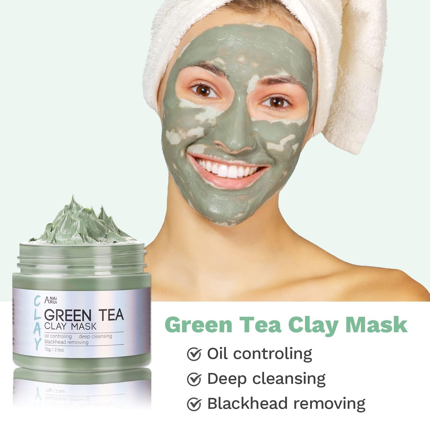 ANAI RUI 3Pcs Face Mask Set, Turmeric Clay Mask - Green Tea Face Mask - Dead Sea Minerals Mud Mask,Self Care Gifts for Women 2.5 oz each