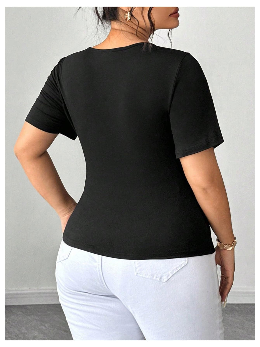 SweatyRocks Women's Plus Size Cut Out Fitted Wrap Tops Short Sleeve Criss Cross T Shirts