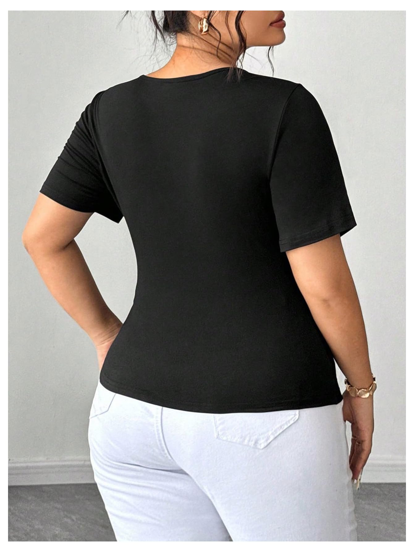 SweatyRocks Women's Plus Size Cut Out Fitted Wrap Tops Short Sleeve Criss Cross T Shirts