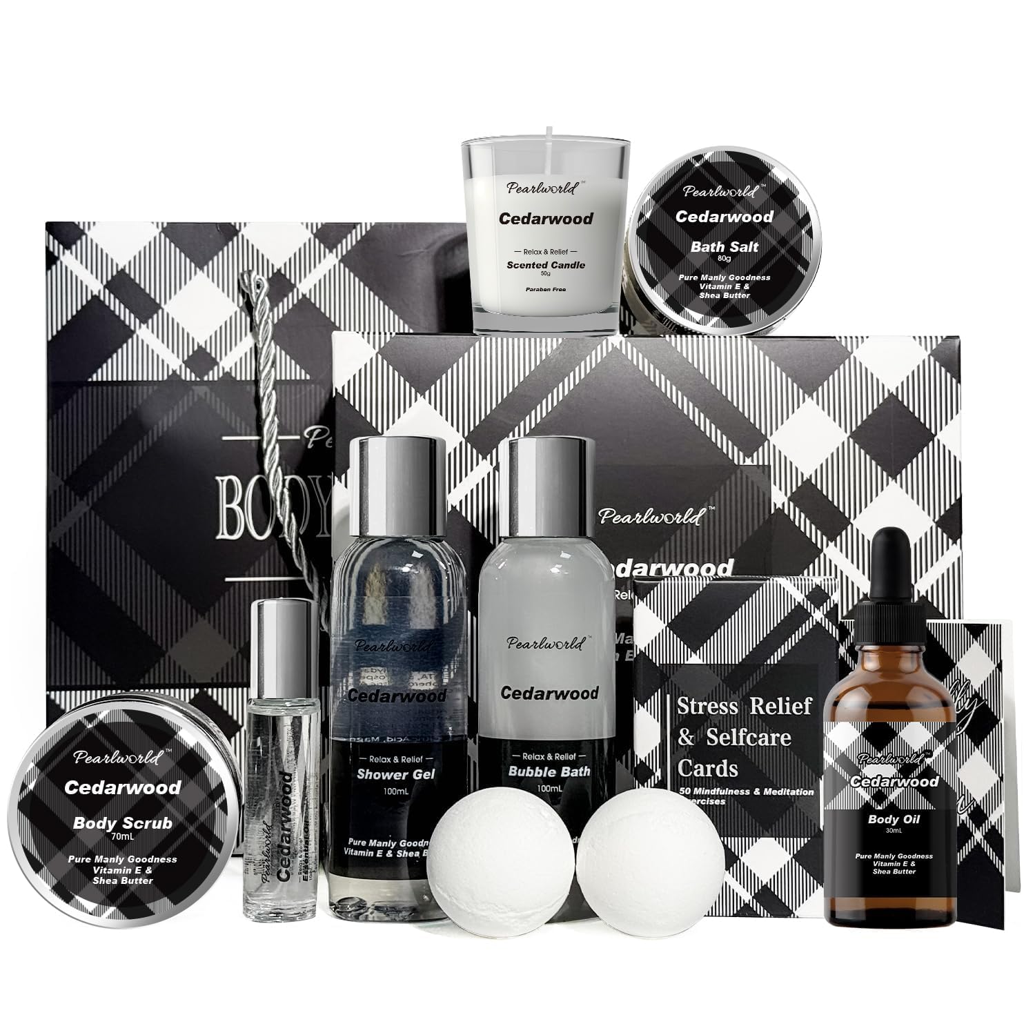 PEARLWORLD Bath Set with Ocean Scented Spa Gifts for Men, Christmas Birthday Self Skin Care Set for Men, Spa Gift Baskets for Him, 12Pcs Men's Spa Kit Gifts for Bath Spa