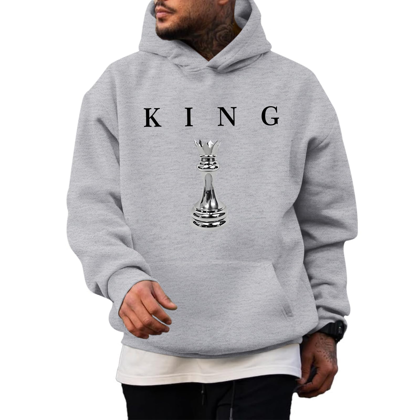 Kelxjia King Graphic Hoodies For Men Oversized Designer Hoodie Cool Chess Sweatshirts Urban Streetwear Drop Shoulder Pullover