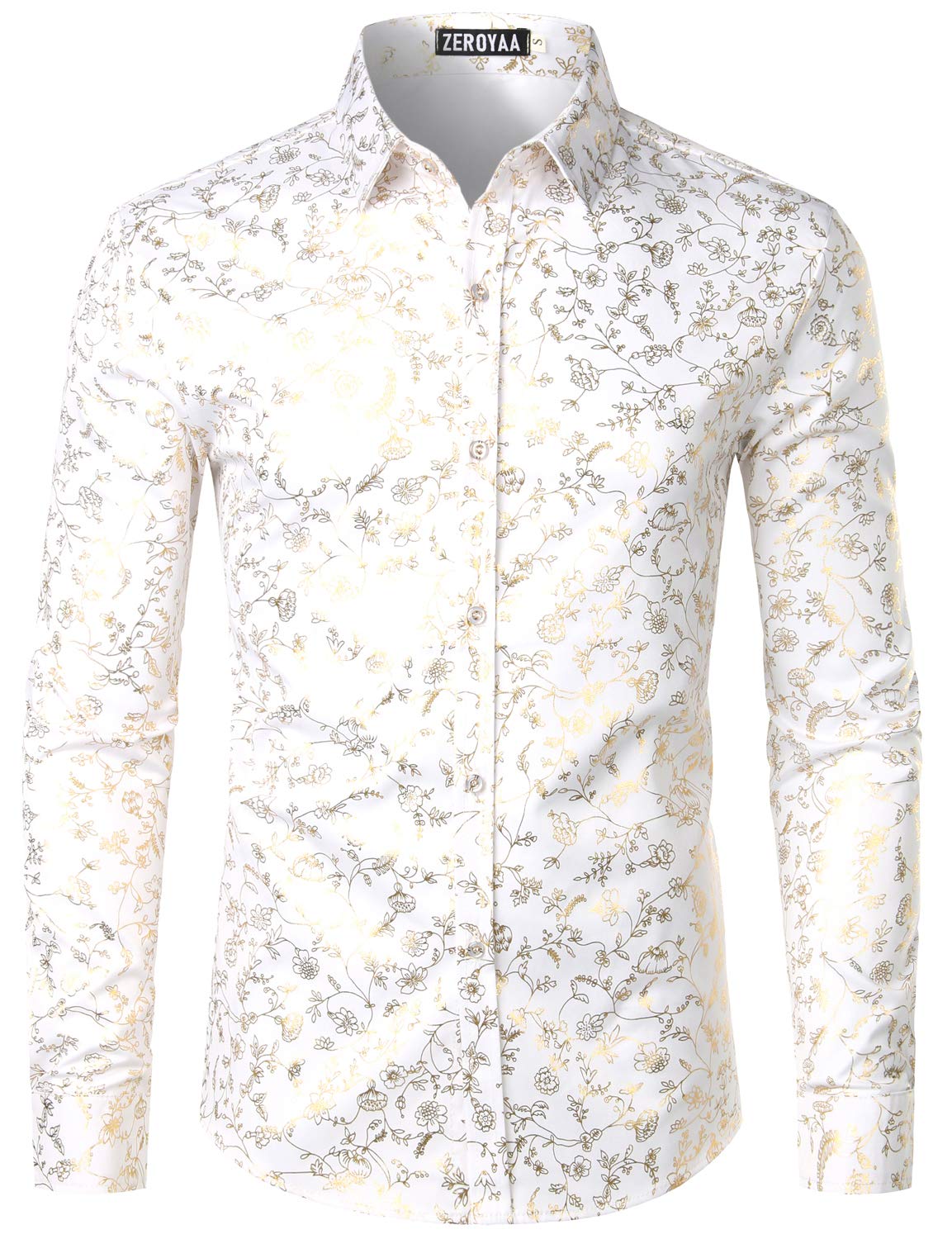 ZEROYAA Mens Hipster Printed Slim Fit Long Sleeve Button Up Party Dress Shirts