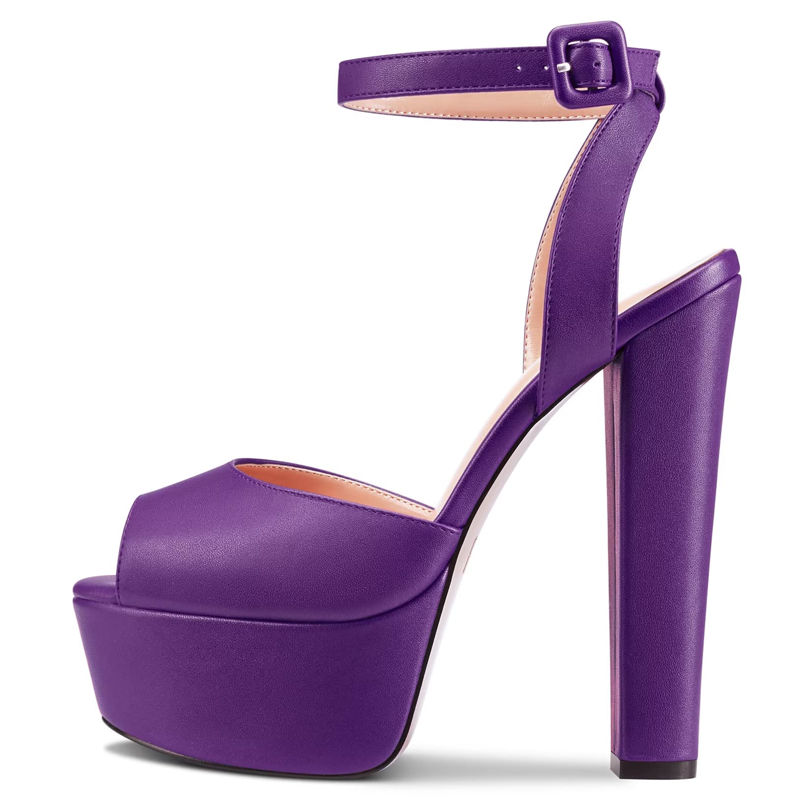 NobleOnly Womens High Block Platform Heel Peep Toe Ankle Strap Sandals Buckle Prom Dress Shoes 5.9 Inches Heels