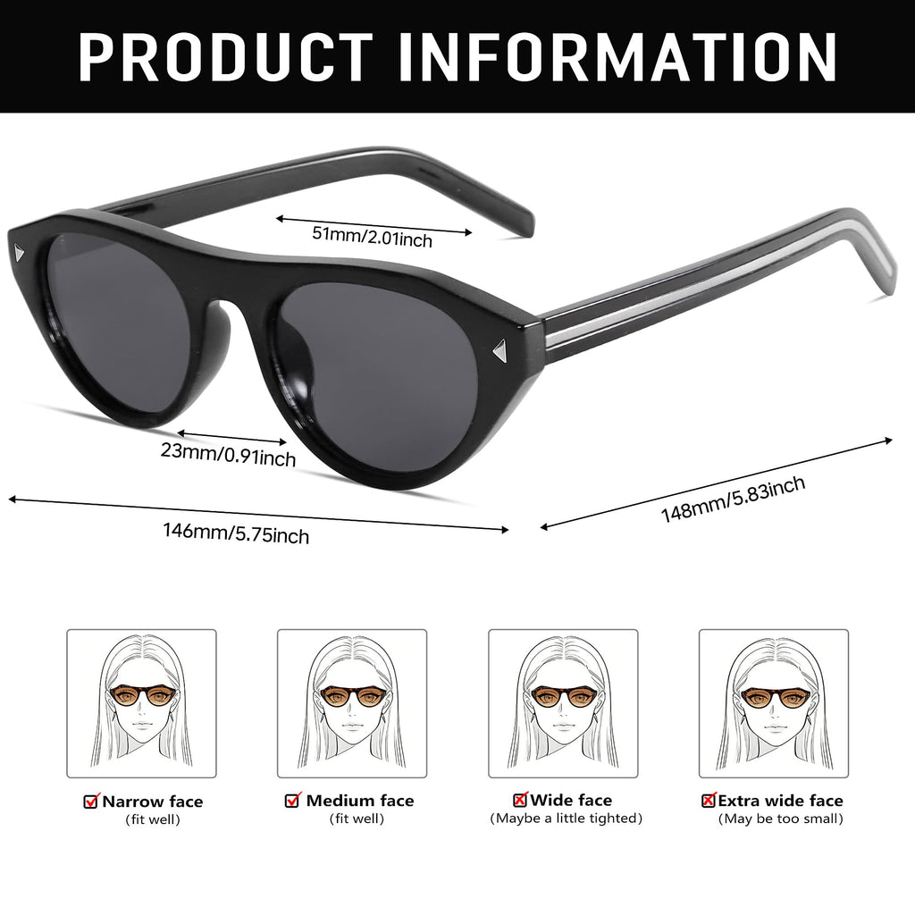 Rmerom Retro Small Oval Sunglasses for Women Men 2026 Trendy Chic Cat Eye Narrow Sun Glasses Vacation Outfits Fashion Sunnies