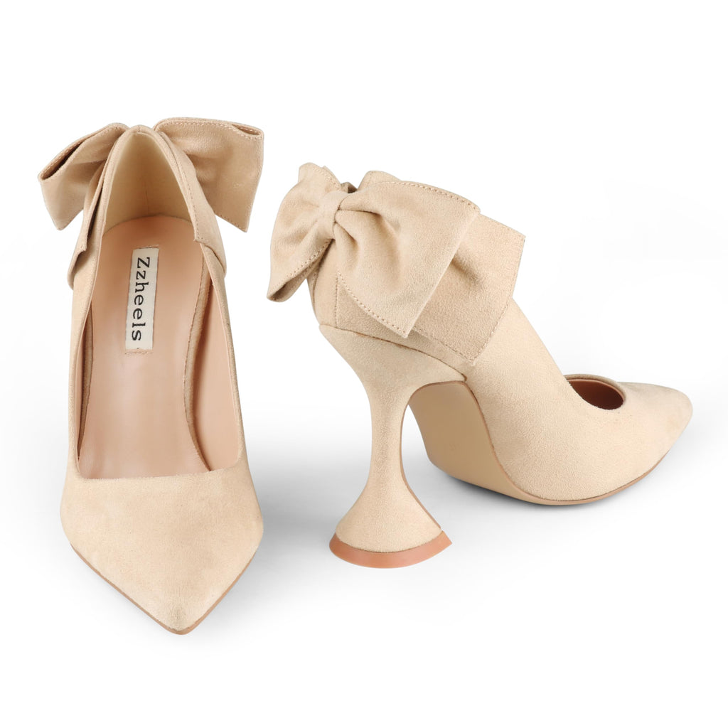 Zzheels Women's 3.74" Bow Pumps Pointed Toe Triangle Heel Pump Wedding Shoes