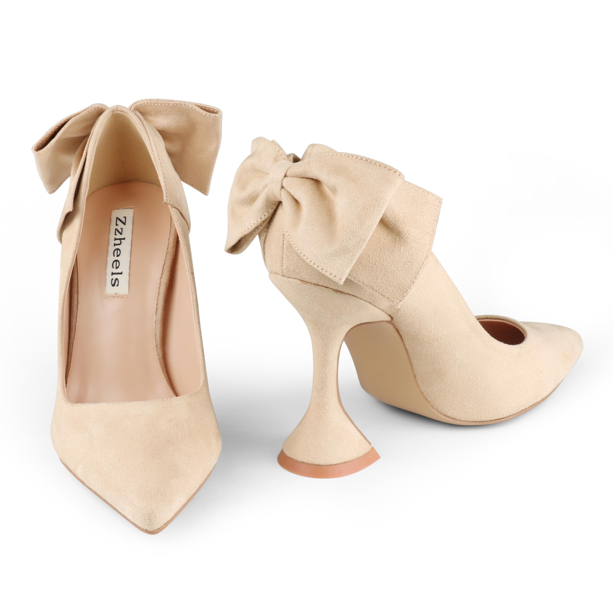 Zzheels Women's 3.74" Bow Pumps Pointed Toe Triangle Heel Pump Wedding Shoes
