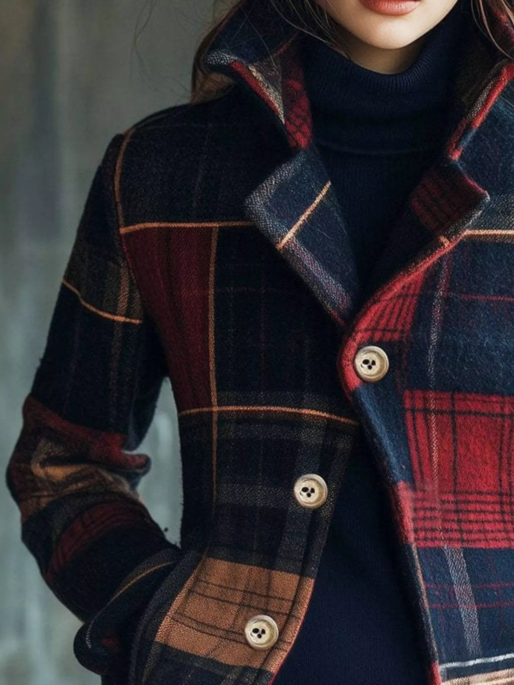 Women's Plaid Button Up Blazer Casual Long Sleeve Fall Jacket