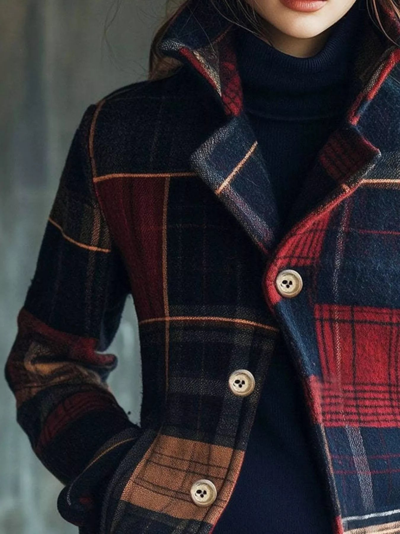 Women's Plaid Button Up Blazer Casual Long Sleeve Fall Jacket