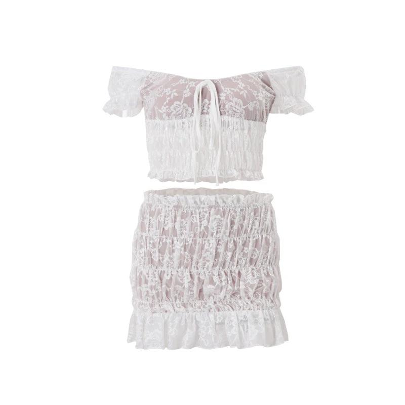 French Cropped Lace Top Temperament Sheath Skirt Outfit