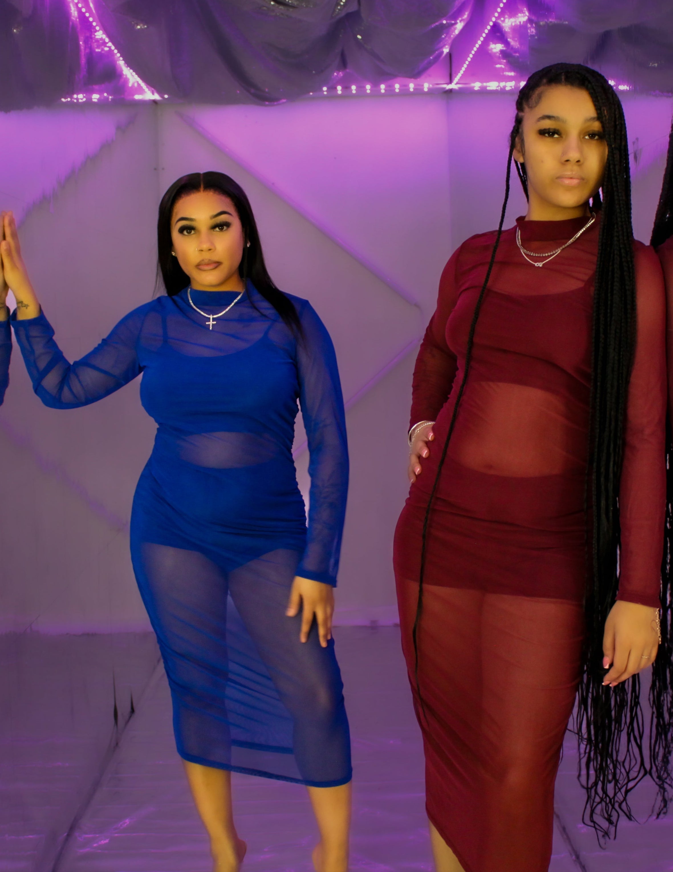 Triple Threat Mesh Magic: 3-Piece Crop Top, High Waist Shorts & Sheer Dress Set
