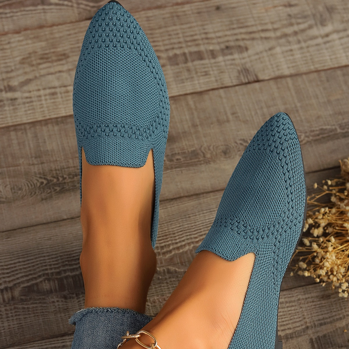 Women's Black Pointed-Toe Mesh Slip-On Flats Breathable Shoes