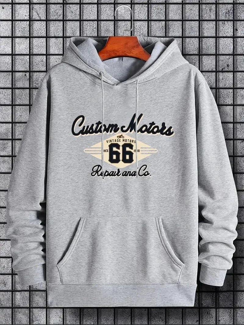 Men's Number 66 Printed Casual Hooded Pullover Sweater