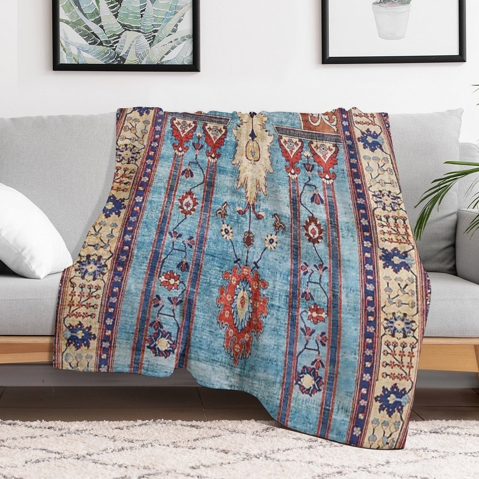 Antique Persian Silk Rug Print Anti-pilling Throw Blanket