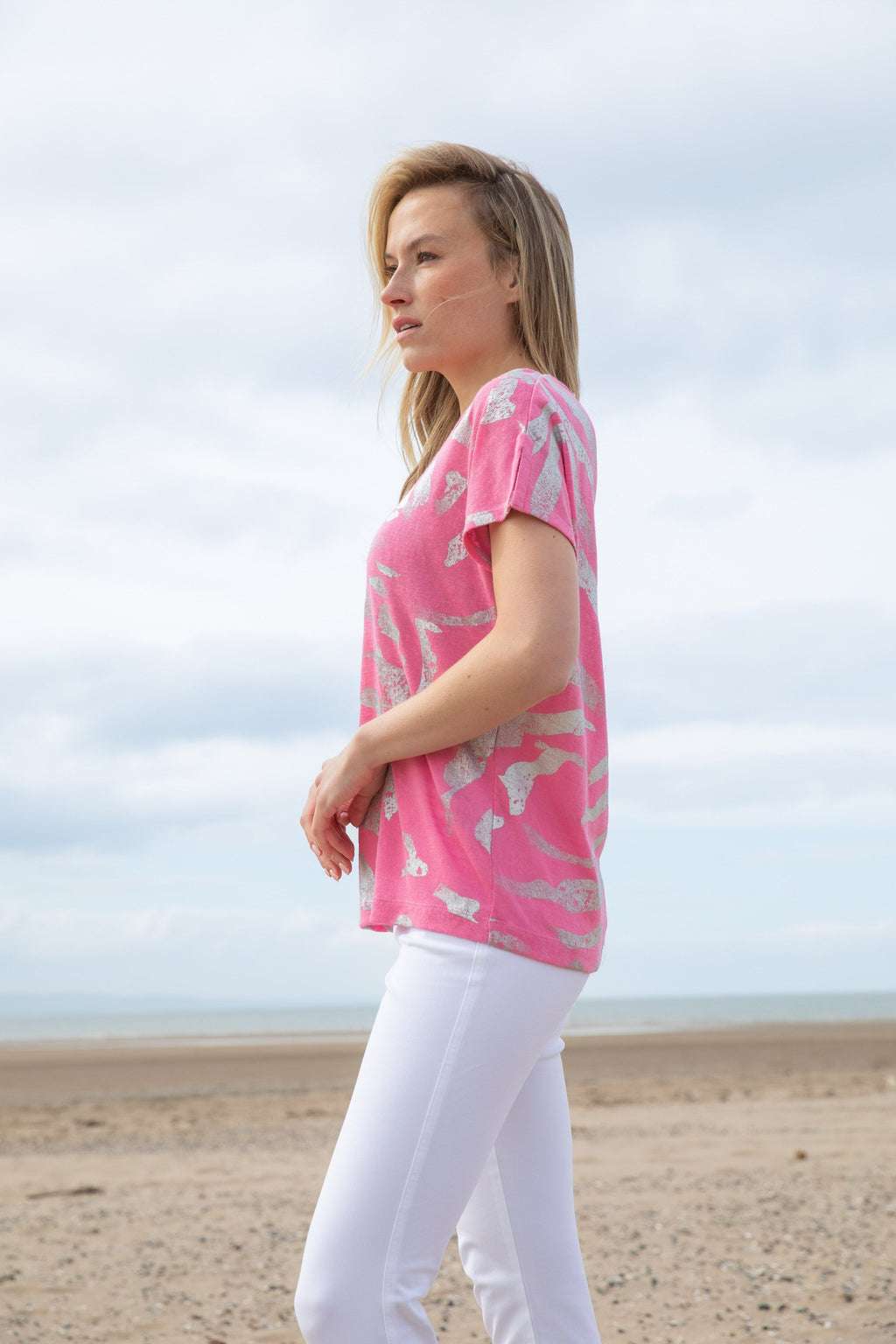 Marble V-Neck Foil Print Top