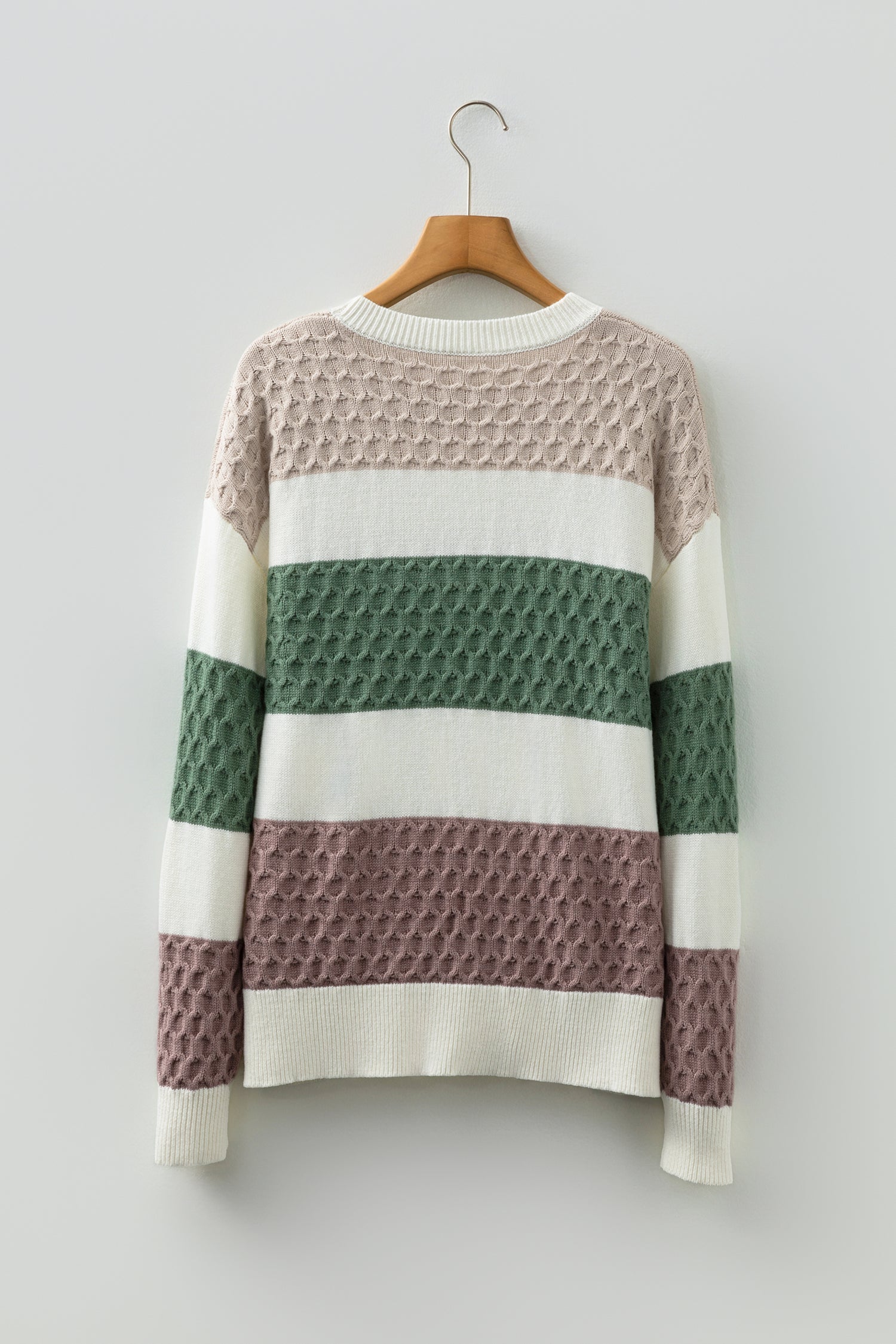 Brown Mixed Texture Knit Striped Color Block Loose Sweater