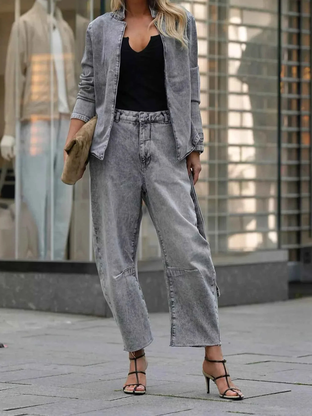 Long Sleeve Two-Piece Denim Pantsuit