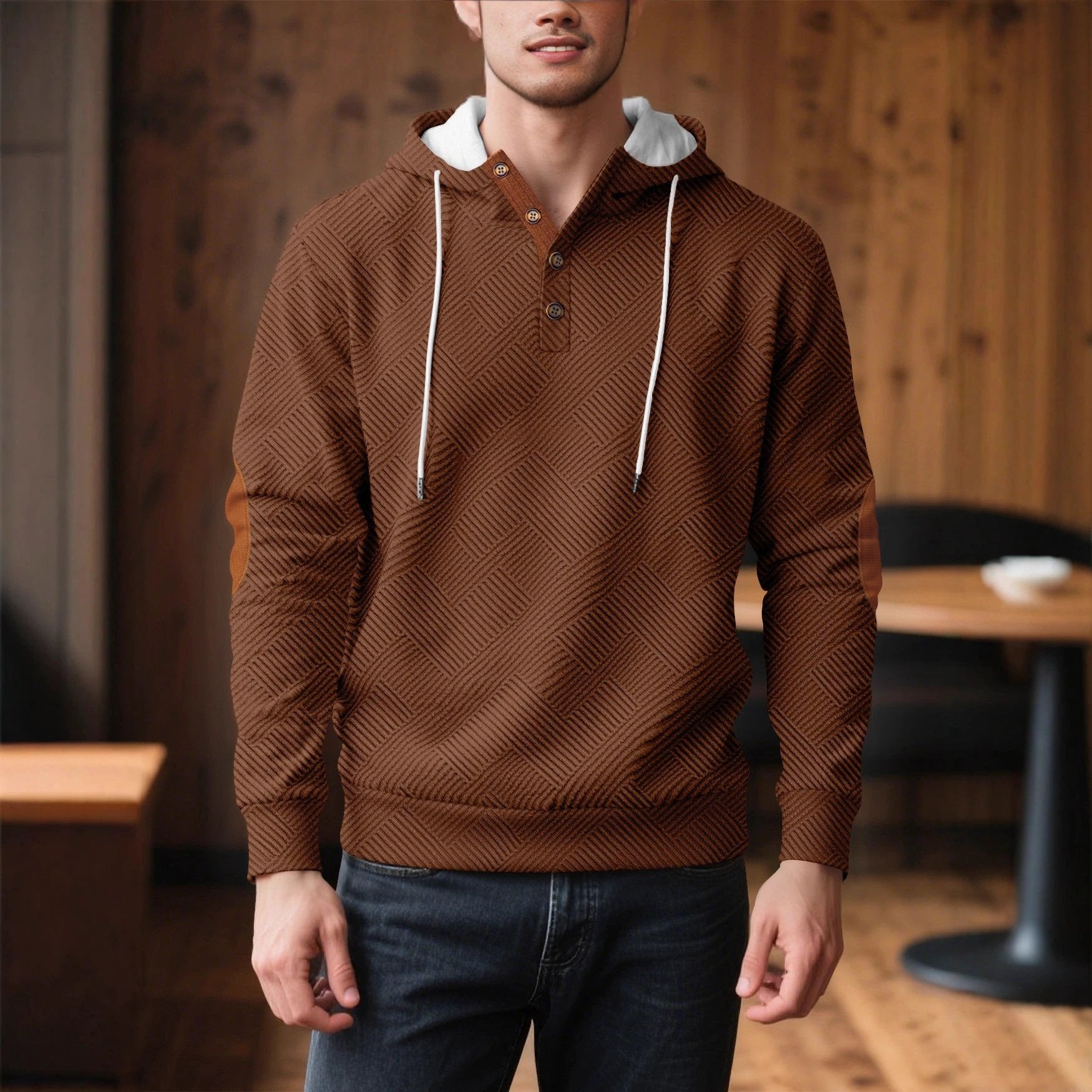 Men's Solid Color Loose Jacquard Hooded Sweater