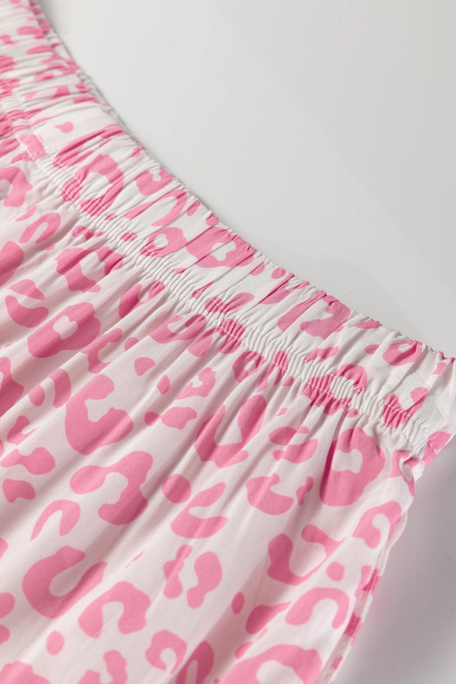Pink Leopard Print Long Pajama Set – Lapel Button Front Top & Elastic Pants