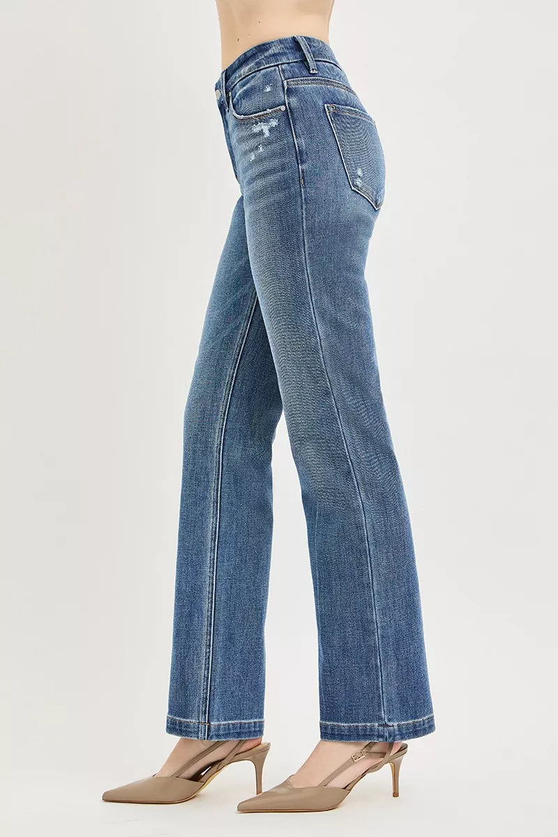 RISEN Tummy Control 4way Stretch Mid Rise Straight Leg Denim Jeans