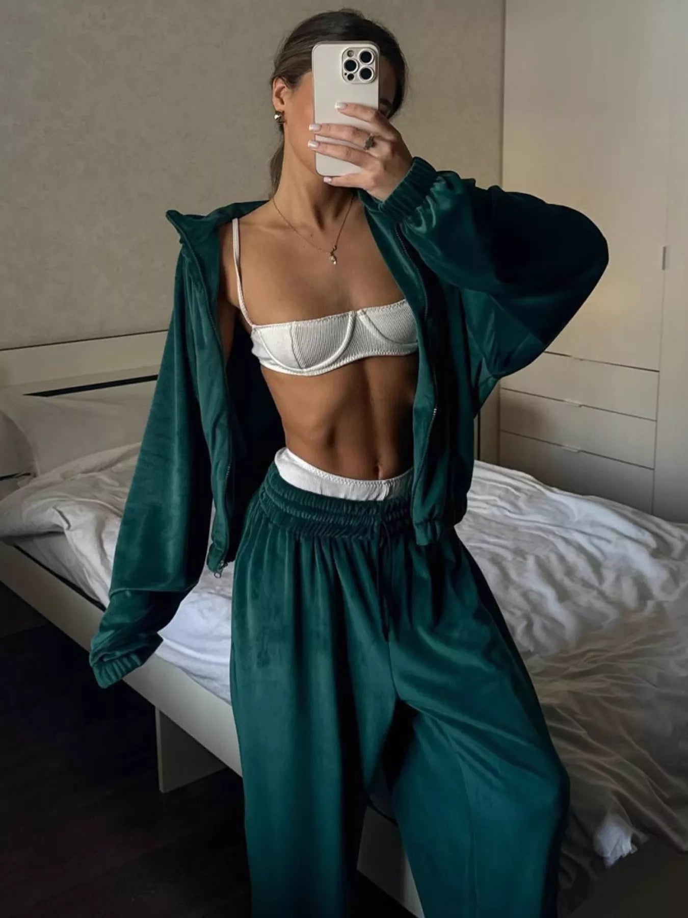 Zip Up Long Sleeve Polyester Outfit Set