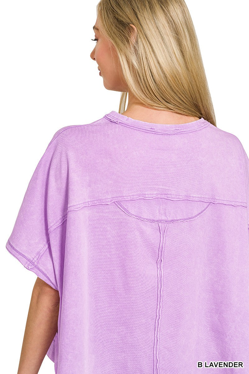 Zenana Acid Washed Oversized Top & Shorts Set Lavender