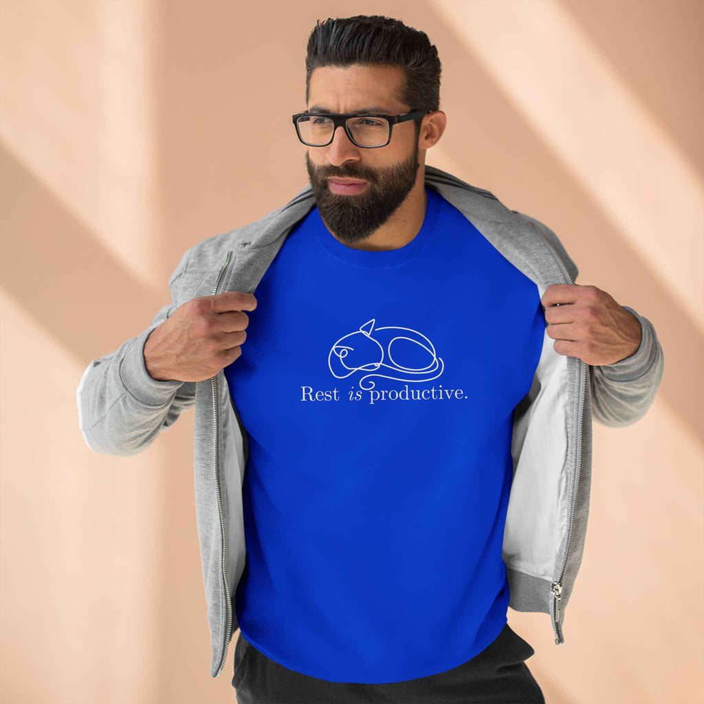 “Rest Is Productive” Minimalist Cat Sweatshirt – Comfort Fleece Pullover