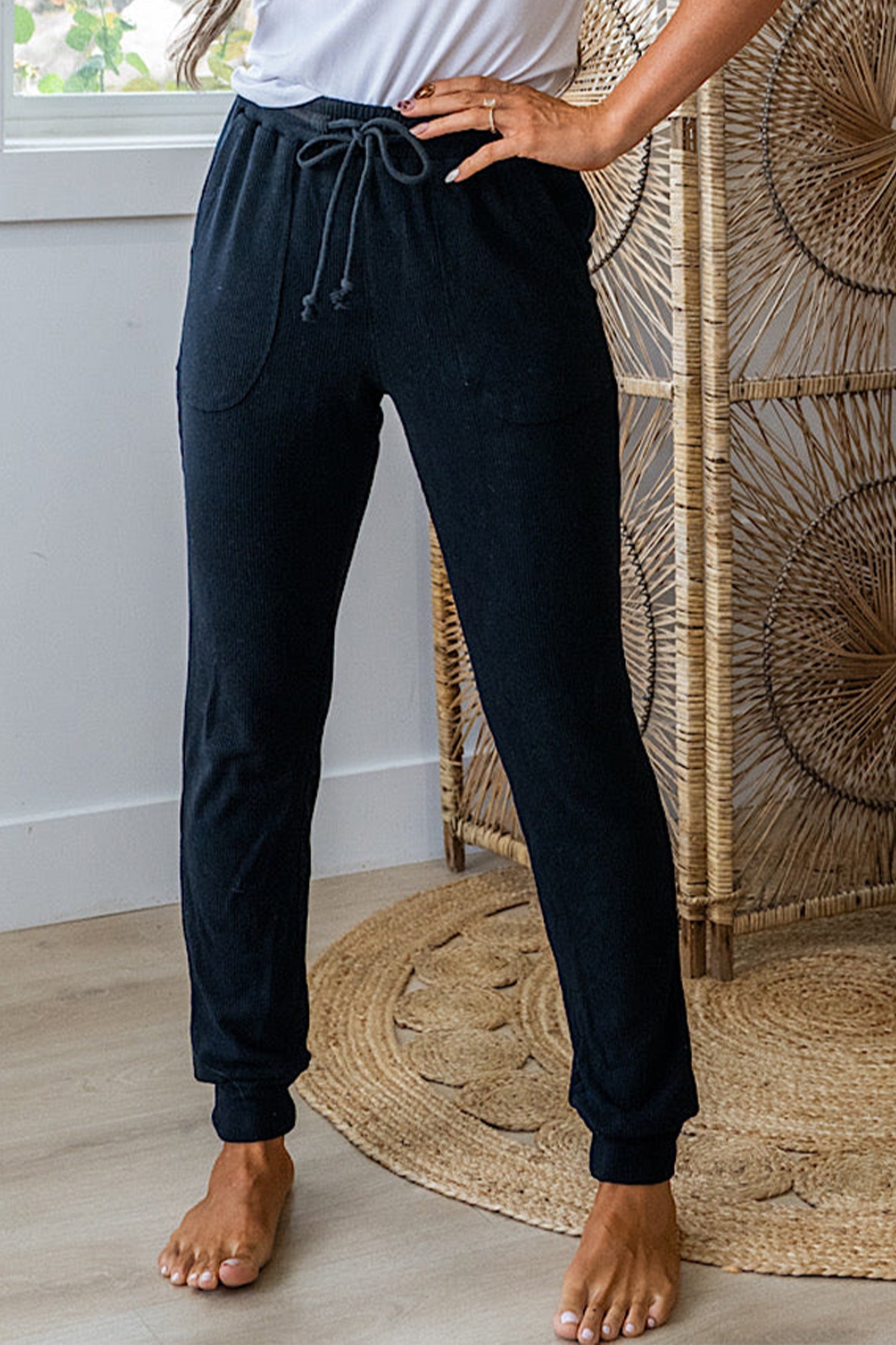 Black Ribbed Active Jogger Pants