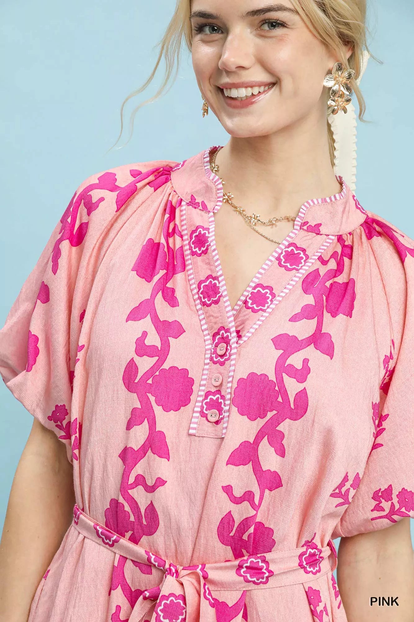 Women's Floral Boho Mini Dress with Tie-Waist