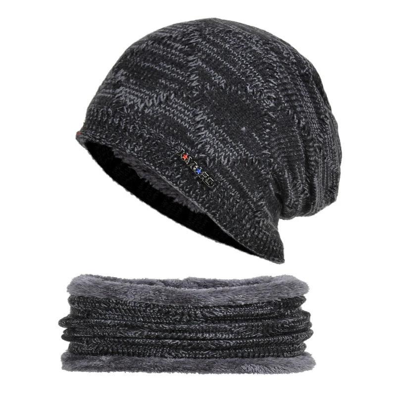 Men's Two-piece Woolen Hat With Head And Ear Protection and Neck Warmer