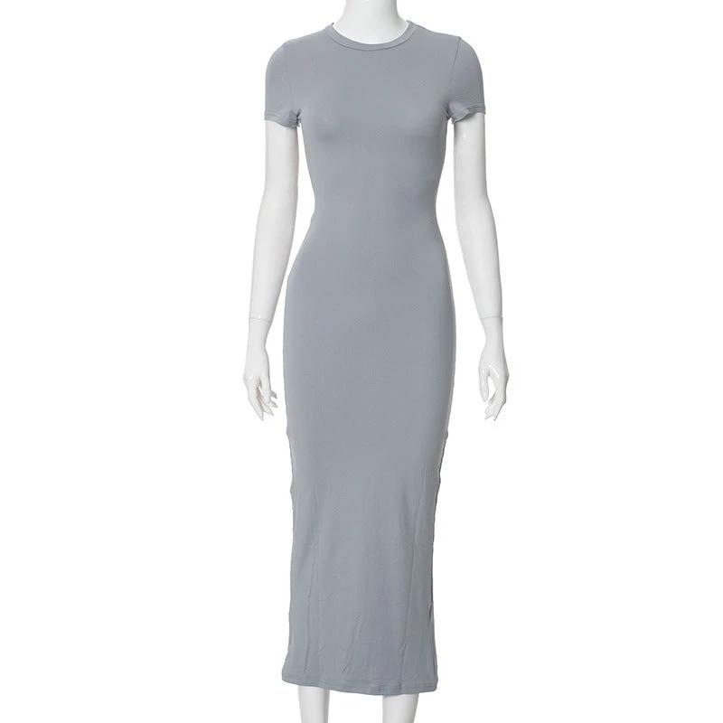 New Women's Sexy Round Neck Casual Long Skirt Elegant Long Sleeved Tight Fitting Women's Clothing