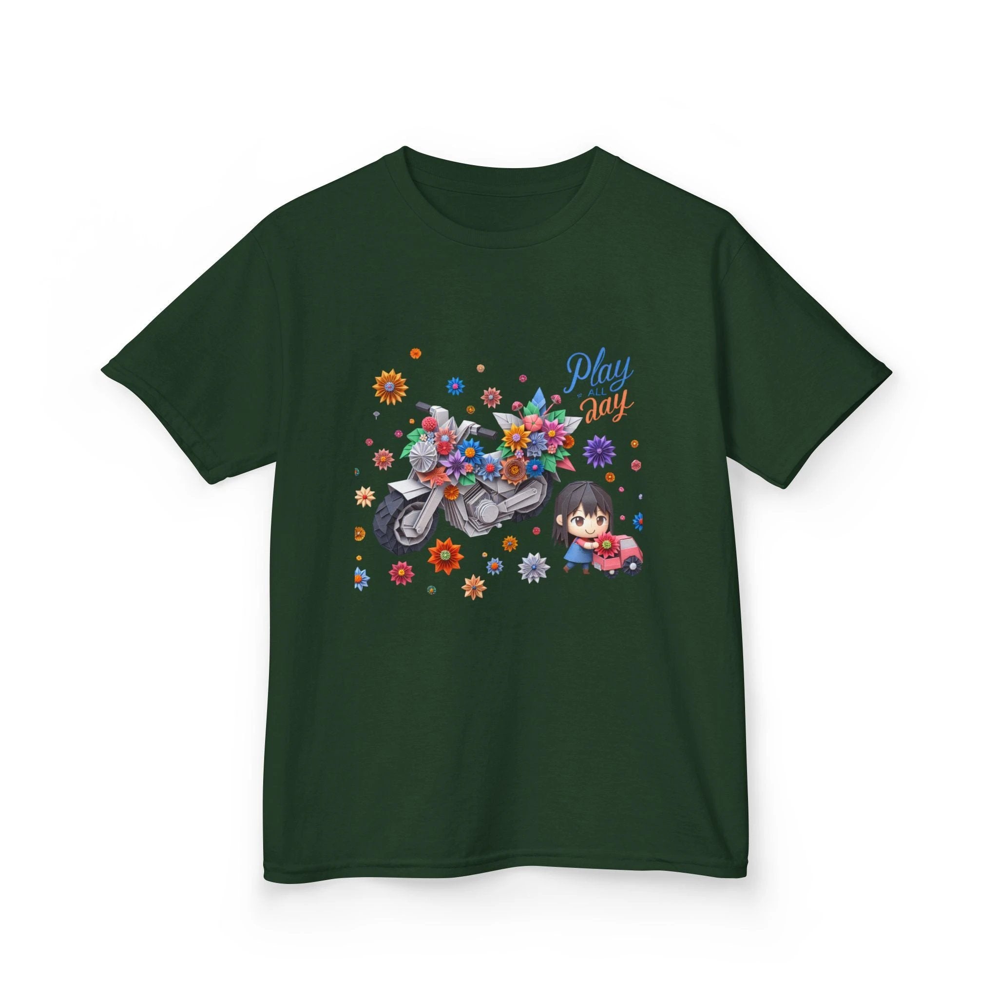 Play all Day Motorcycle Tee - Fun Floral Design for Young Adventurers