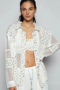 POL Floral Crochet Patchwork Long Sleeve Shirt
