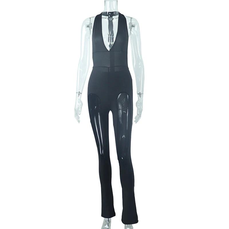 Solid V-neck Mesh Splice Bodysuit