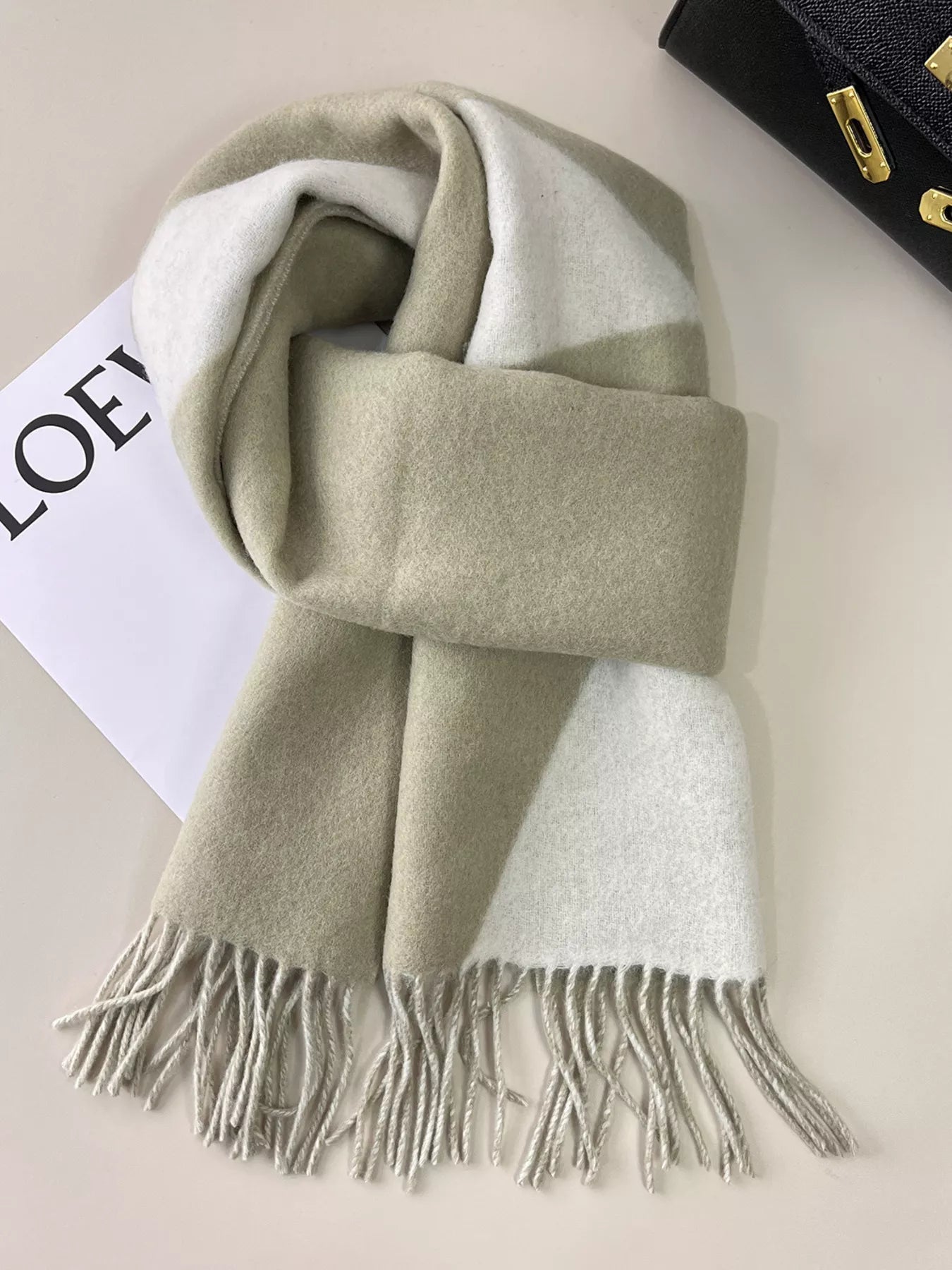 Wool Fringe Color Block Scarf Soft Warm Winter Accessory