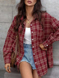 Women's Long Sleeve Plaid Button-Down Shirt in Red
