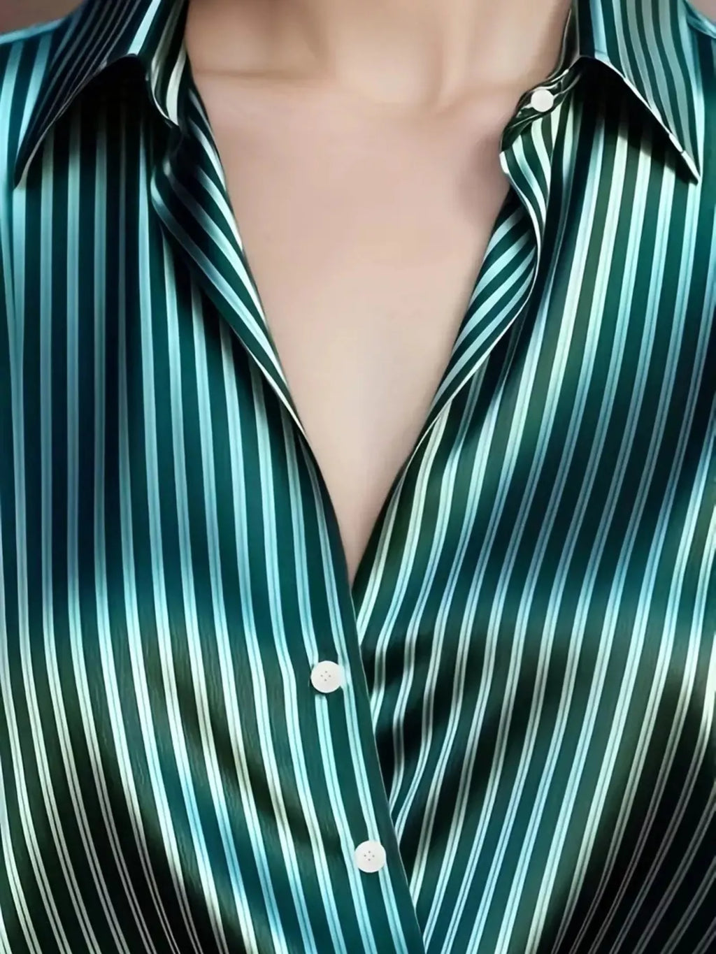 Women's Satin Striped Long Sleeve Button-Down Shirt