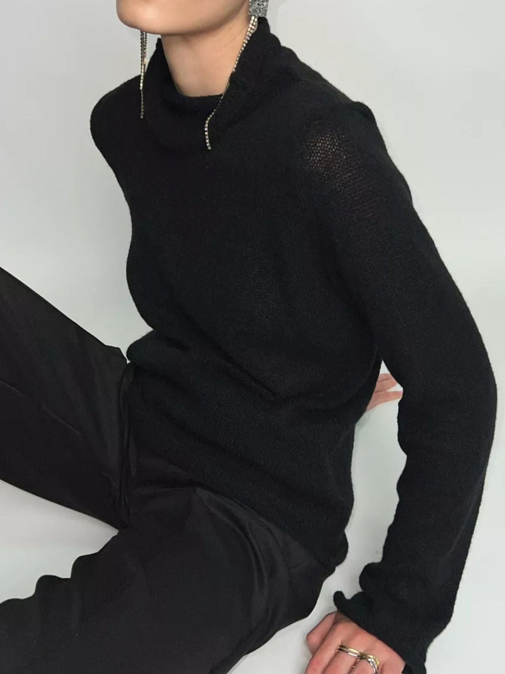 Women's Cream Long Sleeve Mock Neck Lightweight Pullover Sweater