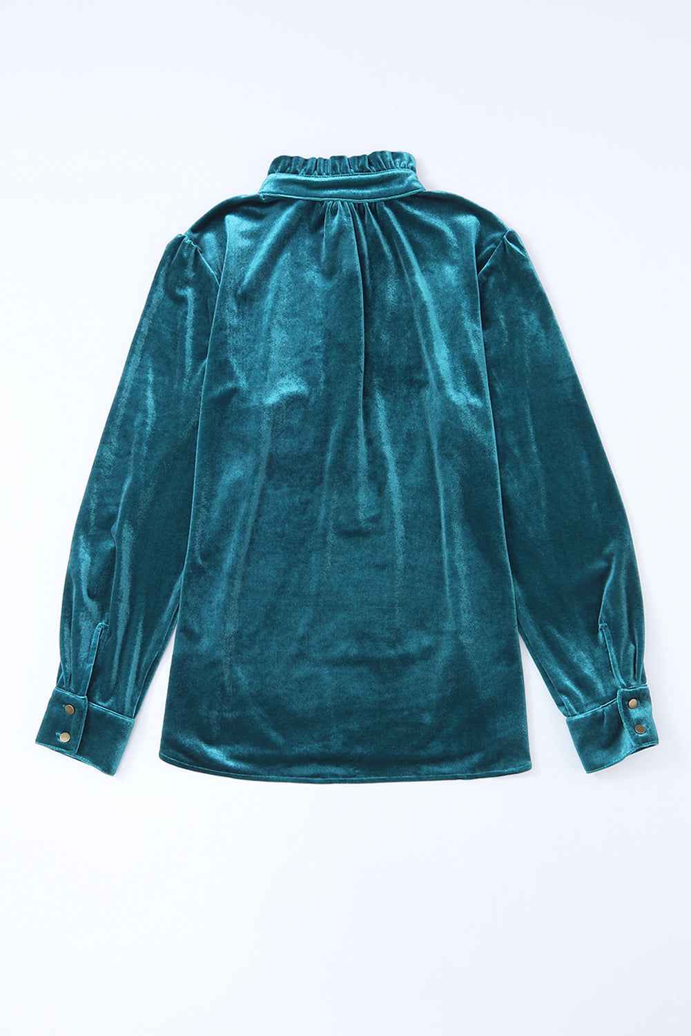 Green Frilled Neck Buttoned Front Velvet Women's Top
