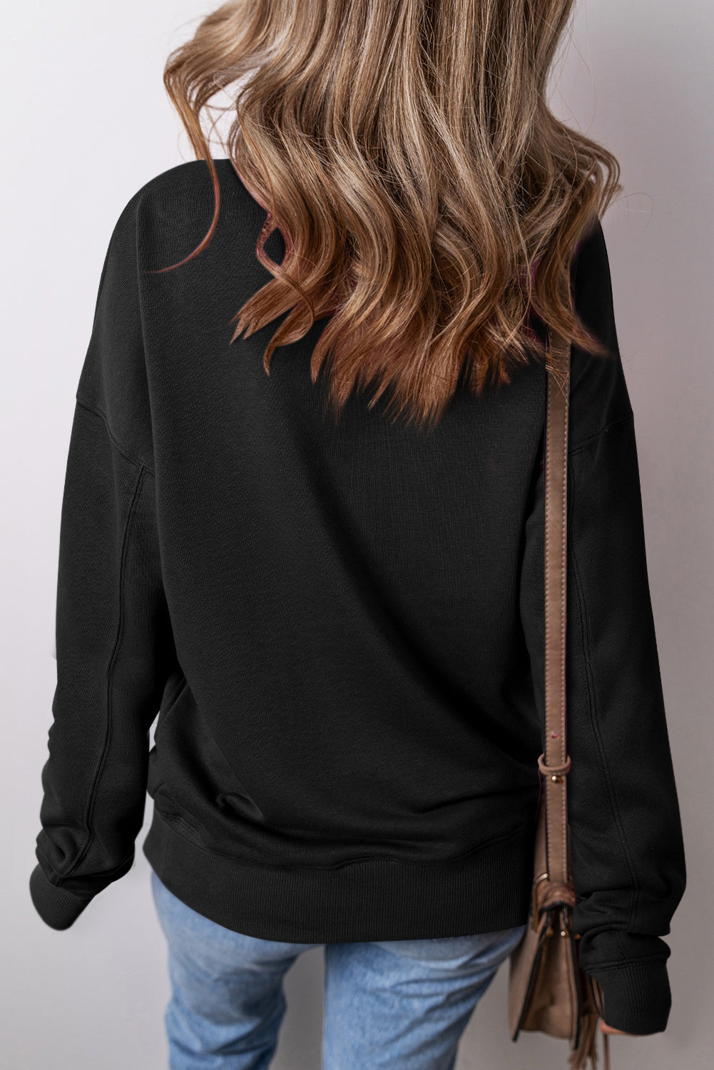Drop Shoulder Women's Sweatshirt - Crisscross Stitching with Pockets