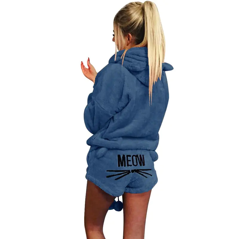 Women's Plush Hoodie and Shorts Pajama Loungewear Set