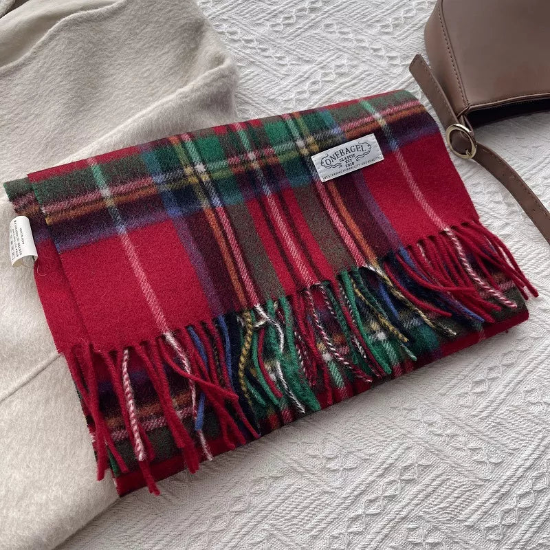 Wool Plaid Tassel Scarf - Cozy Winter Essential
